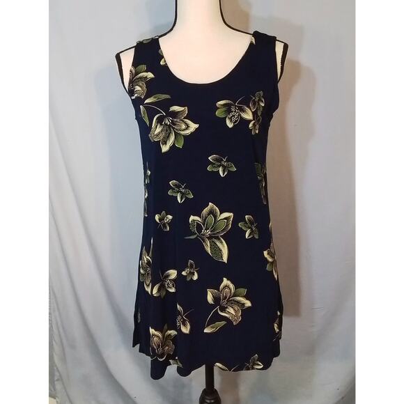 Jostar; Navy sleeveless tunic with green and badge flowers - Picture 1 of 6